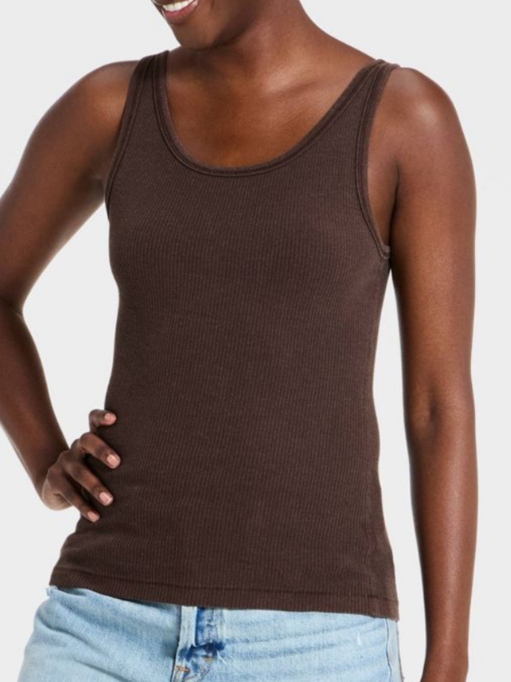 Misses Scoop Neck Tank Top Universal Thread Dark Brown Cotton Blend Ribbed L NEW